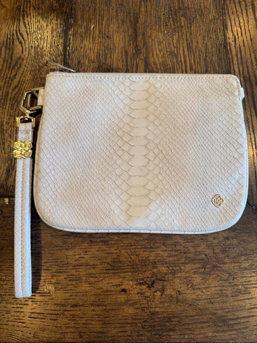 Kendra Scott cream faux python wristlet - like new